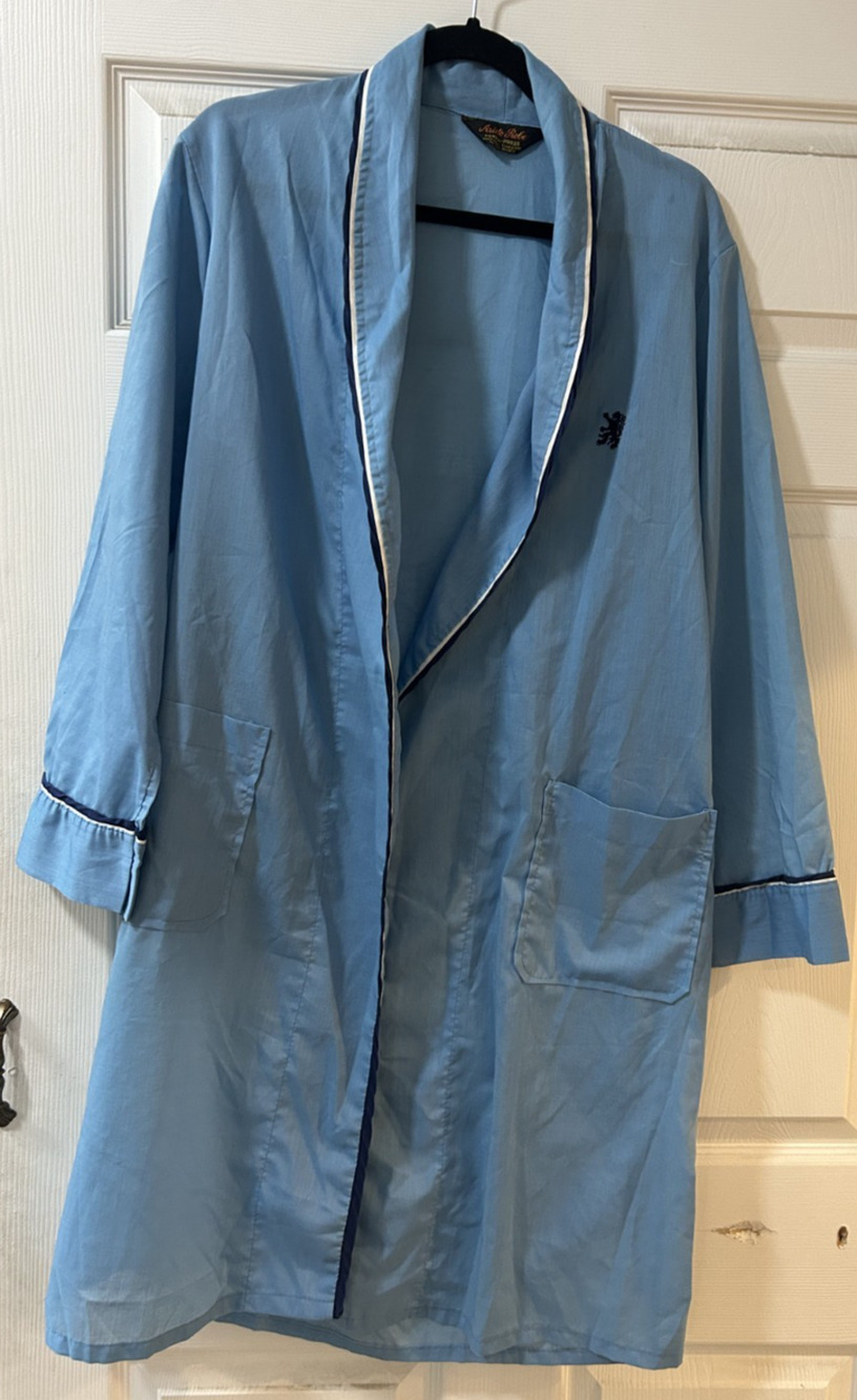 Vintage 1970s Aristo Perma Press Robe Men's Medium blue Grandpa READ
